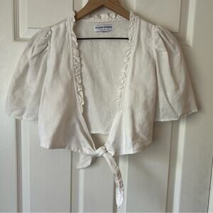 Charlie Holiday White Tie Front Cropped Blouse size XS